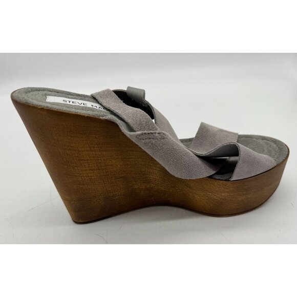 Steve Madden Womens Suede Platform Wedge Sandals Size 8 Grey Crisscross Strap - Picture 8 of 12
